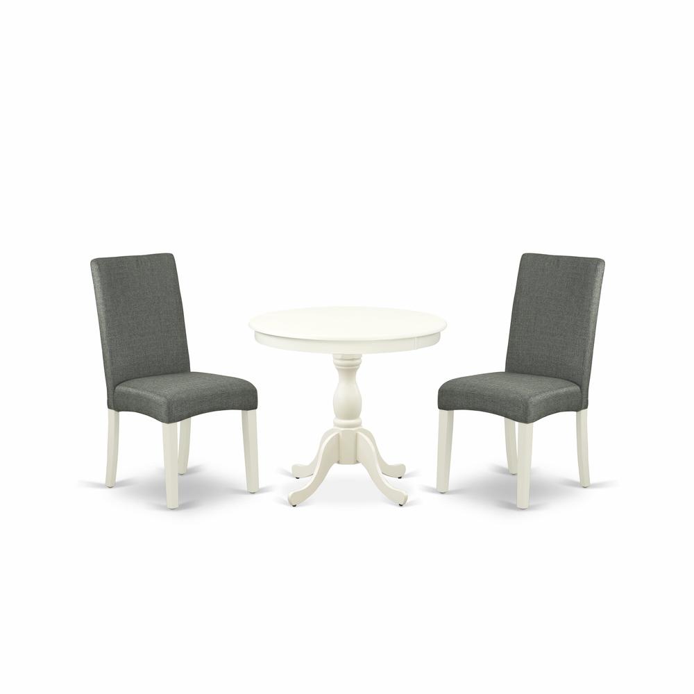 AMDR3-LWH-07 3 Piece Kitchen Table Set - 1 Modern Dining Table and 2 Grey Dining Chairs - Linen White Finish. Picture 1