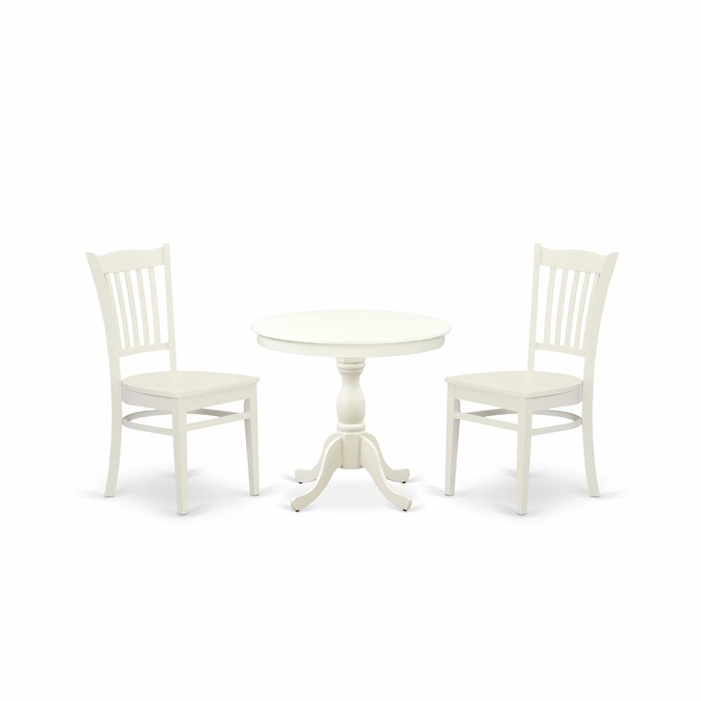 AMGR3-LWH-W 3 Pc Wooden Dining Table Set - 1 Dining Table and 2 Linen White Kitchen Chair - Linen White Finish. Picture 1