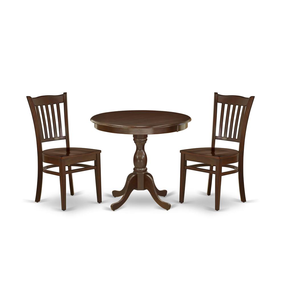 AMGR3-MAH-W 3 Piece Dining Room Table Set - 1 Dining Table and 2 Mahogany Dining Chairs - Mahogany Finish. Picture 1