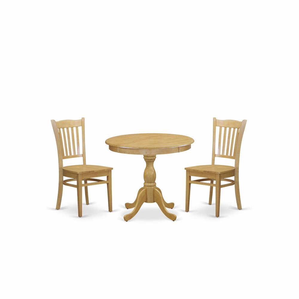 AMGR3-OAK-W 3 Piece Dining Room Table Set - 1 Dining Table and 2 Oak Dining Room Chairs - Oak Finish. Picture 1