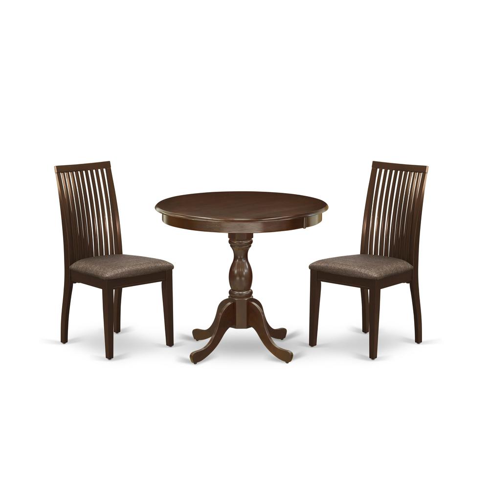 AMIP3-MAH-C 3 Piece Dining Table Set - 1 Modern Kitchen Table and 2 Mahogany Kitchen Chair - Mahogany Finish. Picture 1
