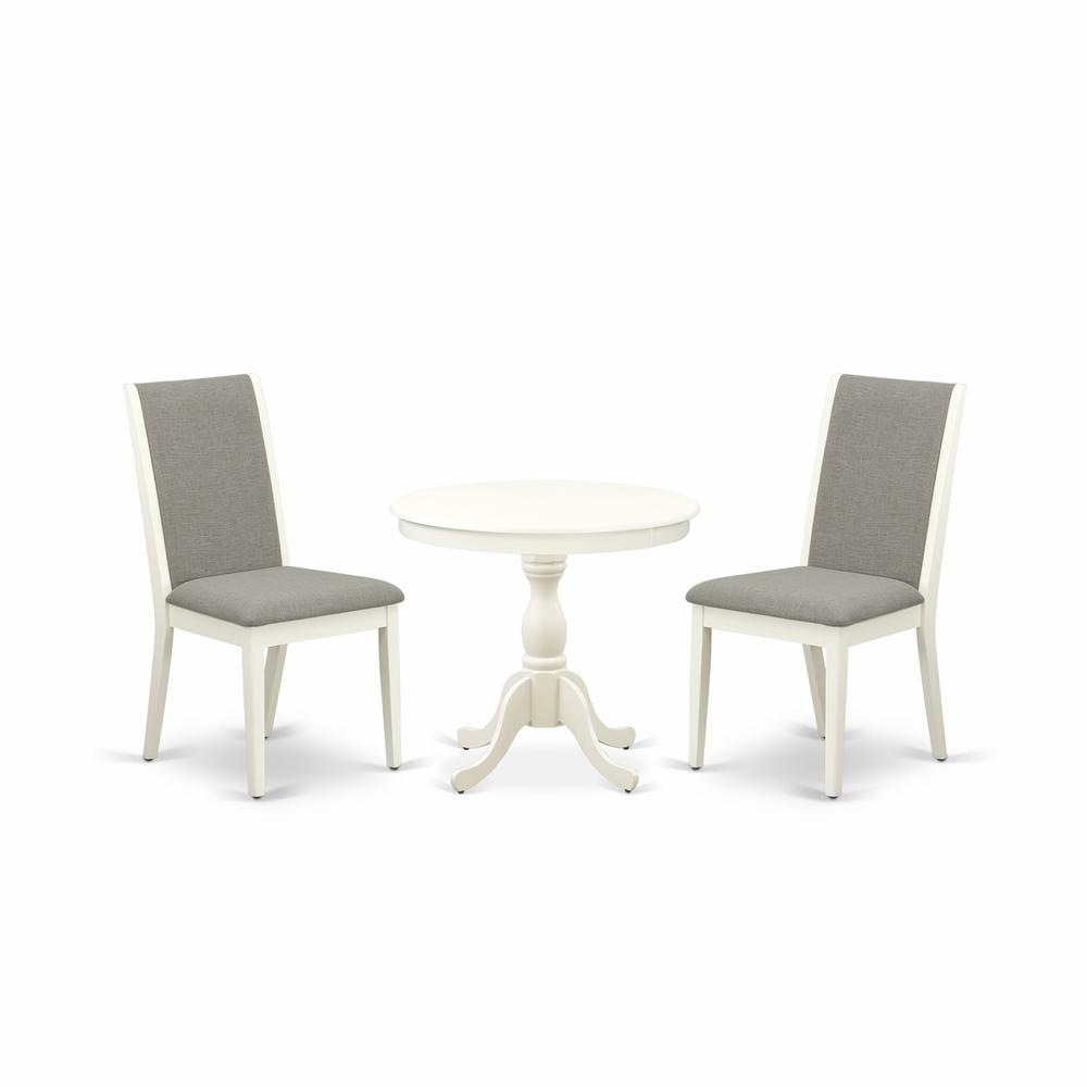 AMLA3-LWH-06 3 Pc Dining Table Set - 1 Wooden Dining Table and 2 Shitake Kitchen Chairs - Linen White Finish. Picture 1