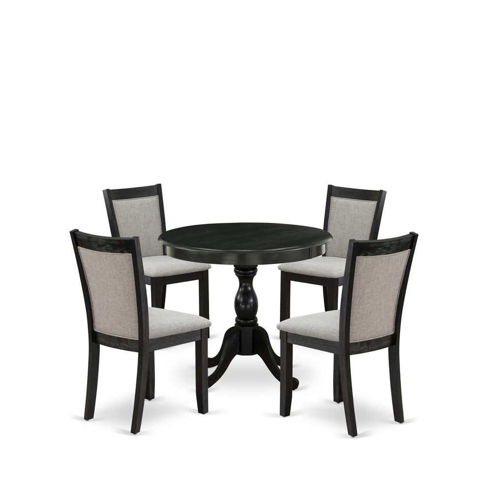 East West Furniture 5-Pc Kitchen Room Table Set Contains a Kitchen Table and 4 Shitake Linen Fabric Parsons Chairs - Wire Brushed Black Finish. Picture 1