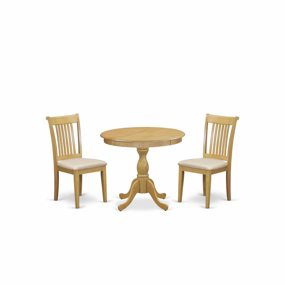 AMPO3-OAK-C 3 Piece Dining Table Set - 1 Modern Dining Table and 2 Oak Dining Room Chair - Oak Finish. Picture 1
