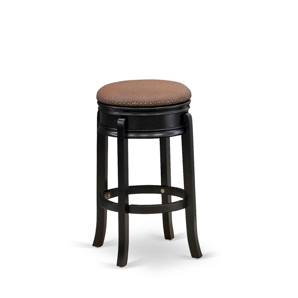 AMS030-112 Stunning Stool Counter Height- Backless Stool with Round Shape - Brown Roast PU leather Seat and 4 Real Wood Curved Legs - Counter Bar Stool in Black End. Picture 1