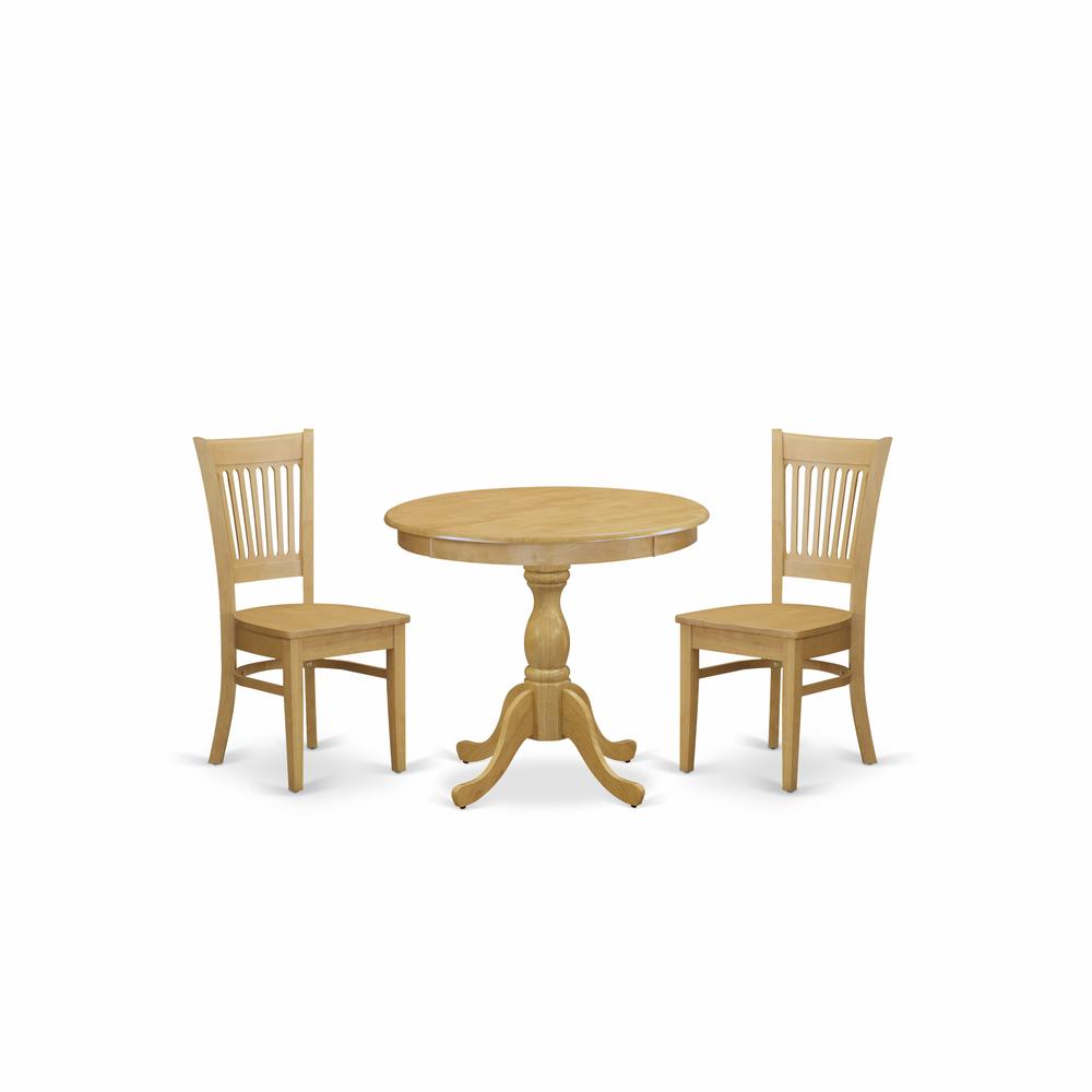 AMVA3-OAK-W 3 Piece Dining Room Table Set - 1 Wood Dining Table and 2 Oak Mid Century Chair - Oak Finish. Picture 1