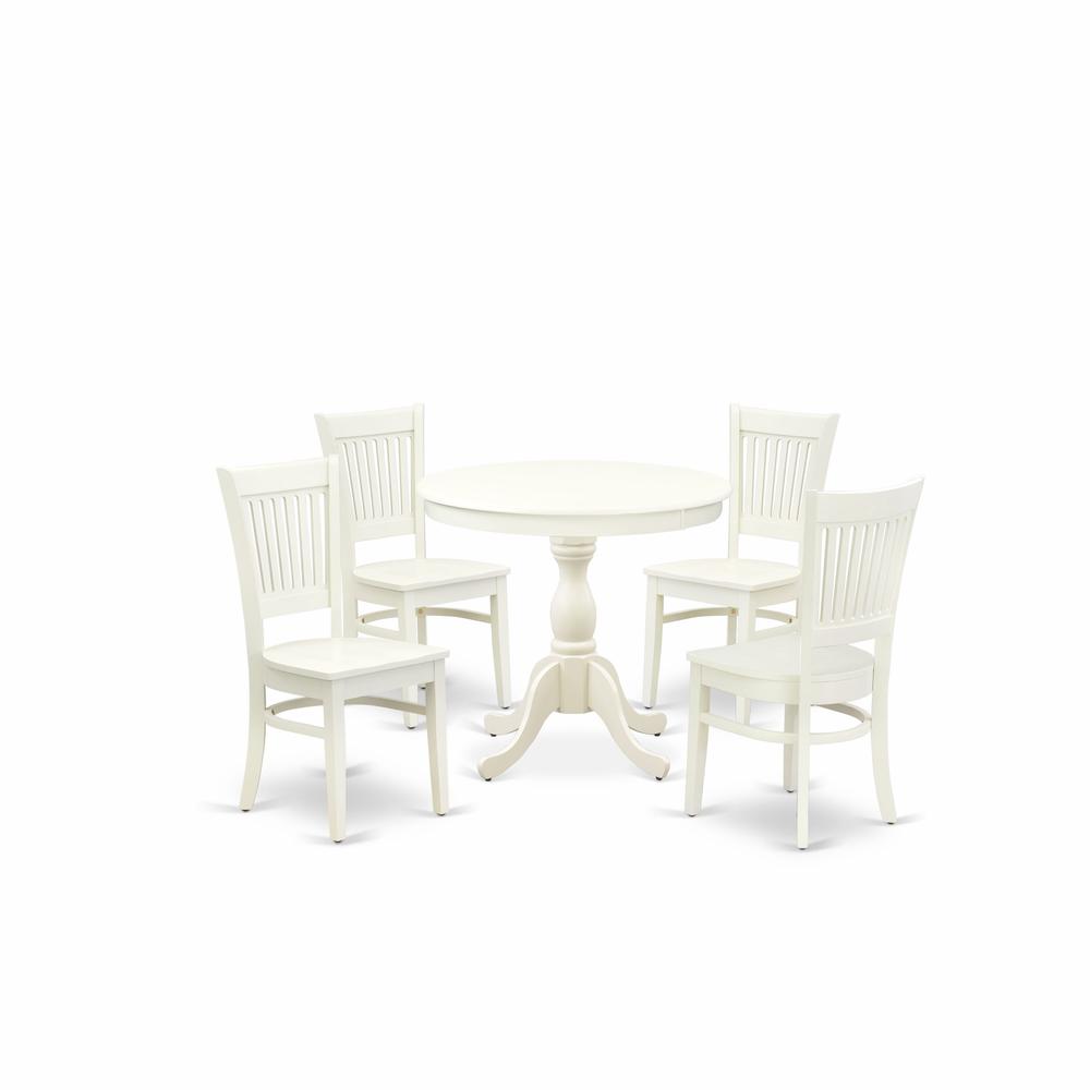 AMVA5-LWH-W - 5-Pc Dinette Set- 4 dining room chairs and Modern dining room table - Wooden Seat and Slatted Chair Back (Linen White Finish). Picture 1