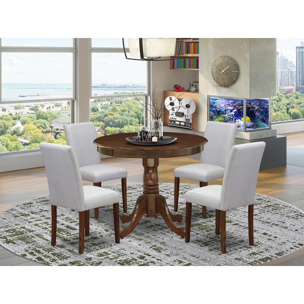 5 Pc Kitchen Set Contains a Round Table and 4 Upholstered Chairs, Antique Walnut. Picture 7