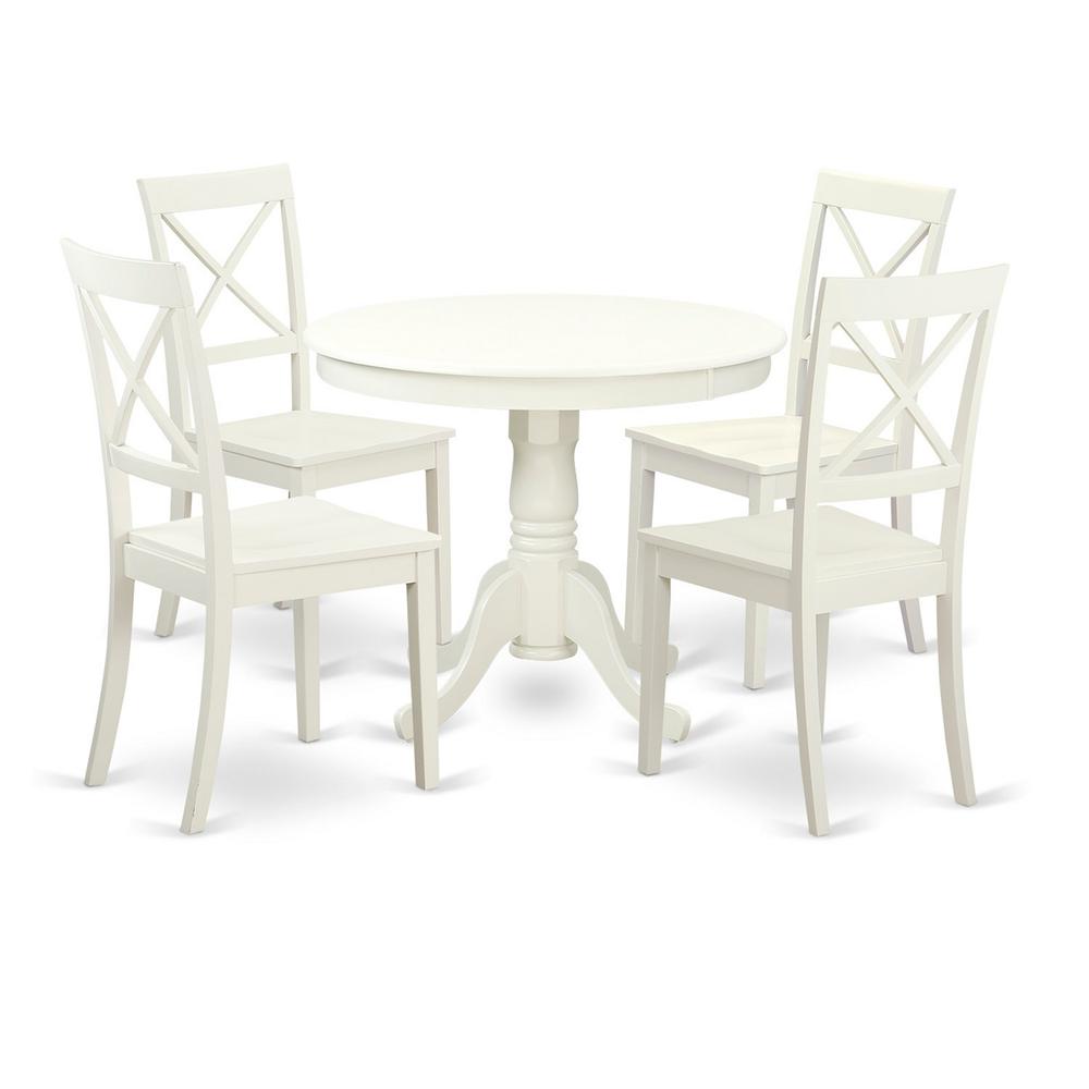 5  Pc  set  with  a  Table  and  4  Wood  Dinette  Chairs  Having  Linen  White  .. Picture 1