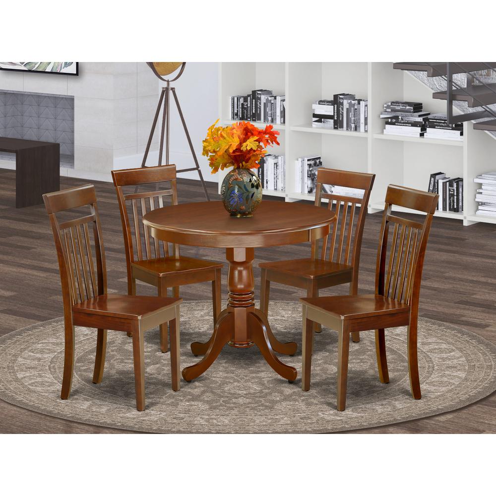 5Pc Rounded 36 Inch Dining Room Table And 4 Wood Seat Dining Chairs. Picture 6