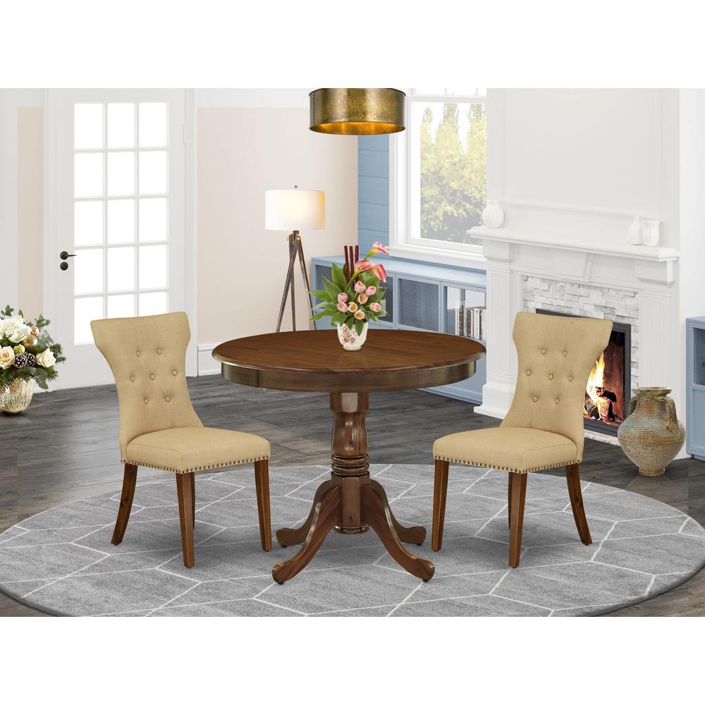 3 Pc Dining Set Contains a Round Dining Table and 2 Upholstered Chairs. Picture 7