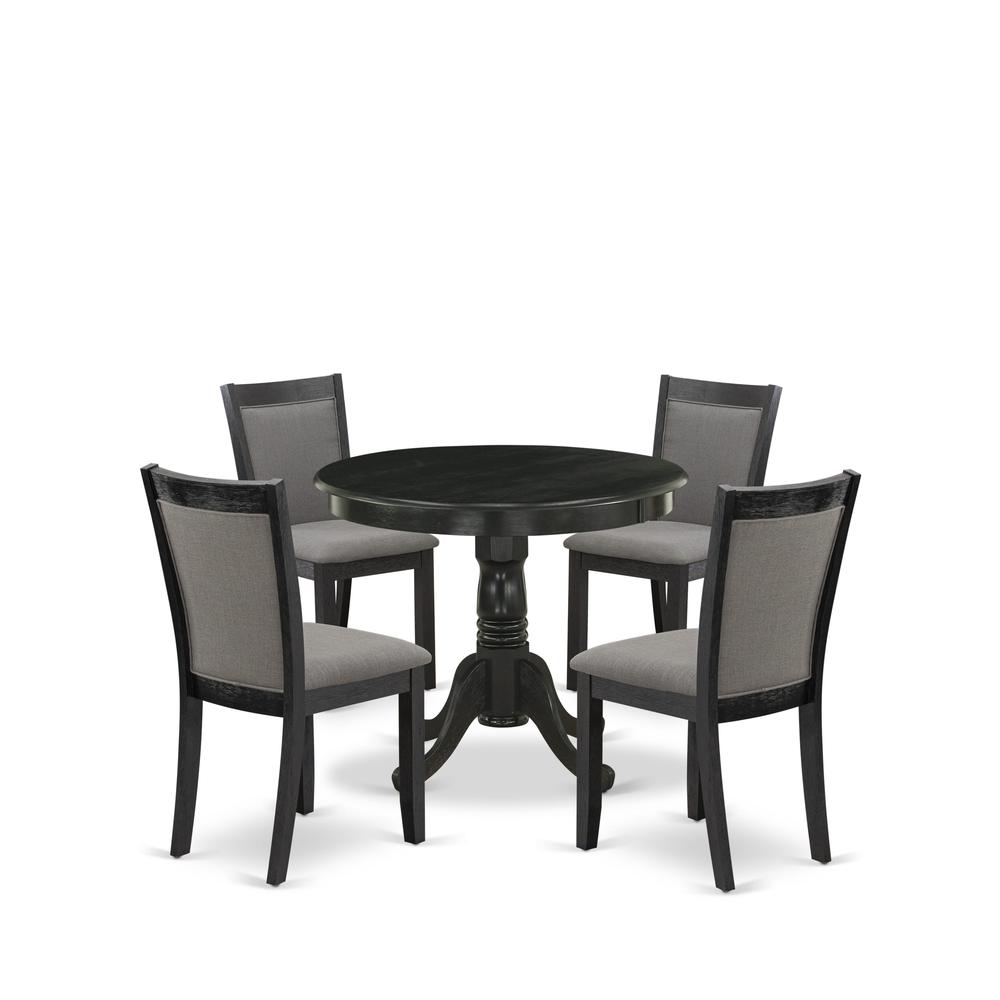 East West Furniture 5-Piece Modern Dining Table Set Contains a Modern Dining Room Table and 4 Dark Gotham Grey Linen Fabric Dining Room Chairs - Wire Brushed Black Finish. Picture 1