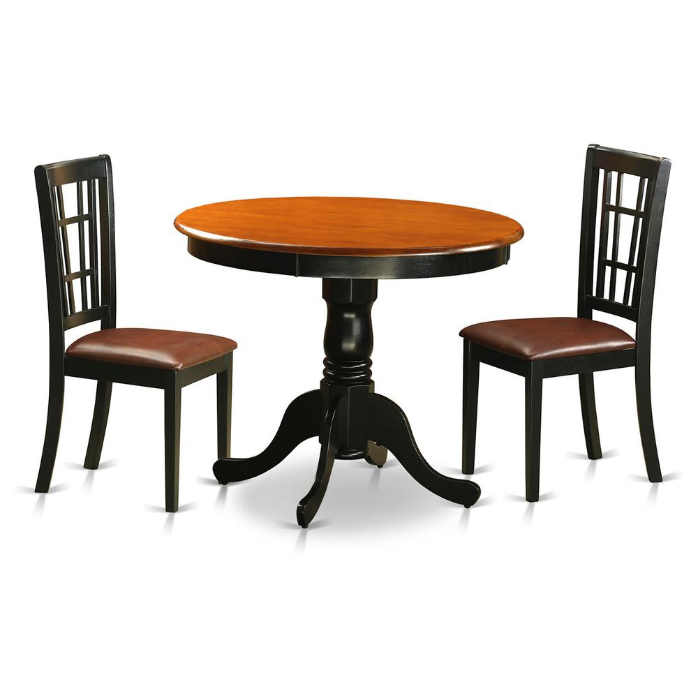 3  PC  Dining  Table  with  2  Leather  Chairs  in  Black  and  Cherry. Picture 1