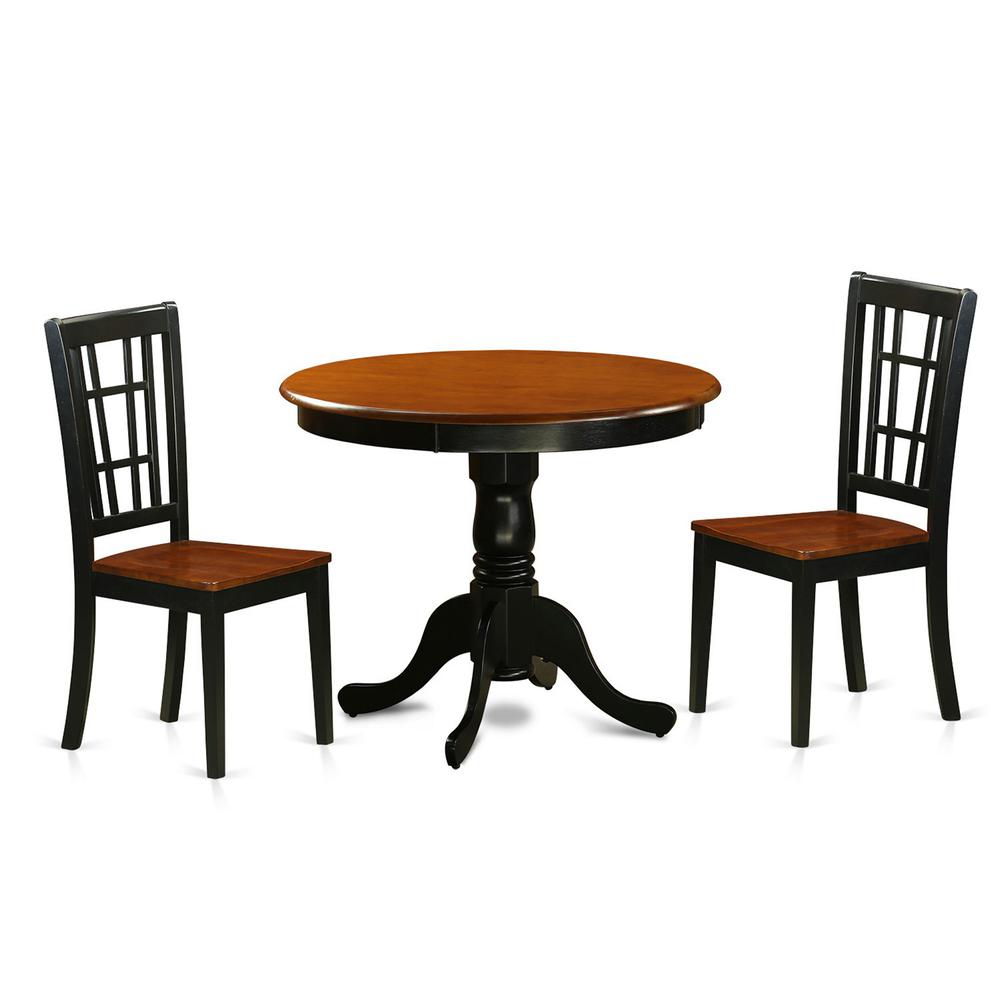3  PC  Dining  Table  with  2  Wood  Chairs  in  Black  and  Cherry. Picture 1