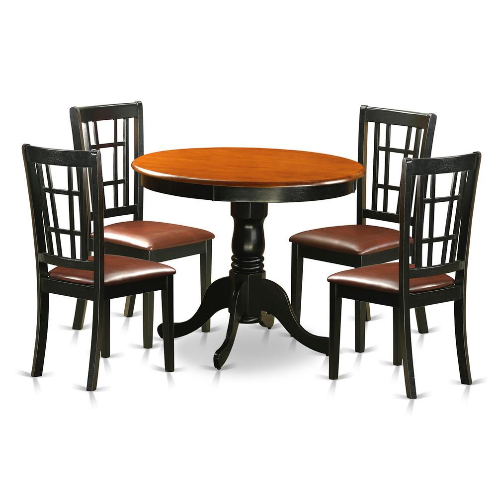 5  Pc  Dining  Table  with  4  Leather  Chairs  in  Black  and  Cherry. Picture 1