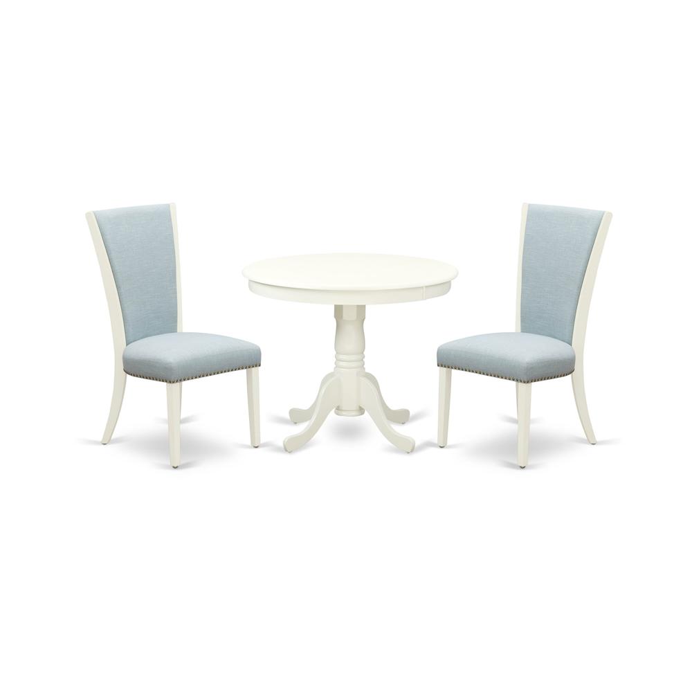 ANVE3-LWH-15 3 Pc Dining Set - 2 Dining Chair with High Back and 1 Dining Room Table - Linen White Finish. Picture 1