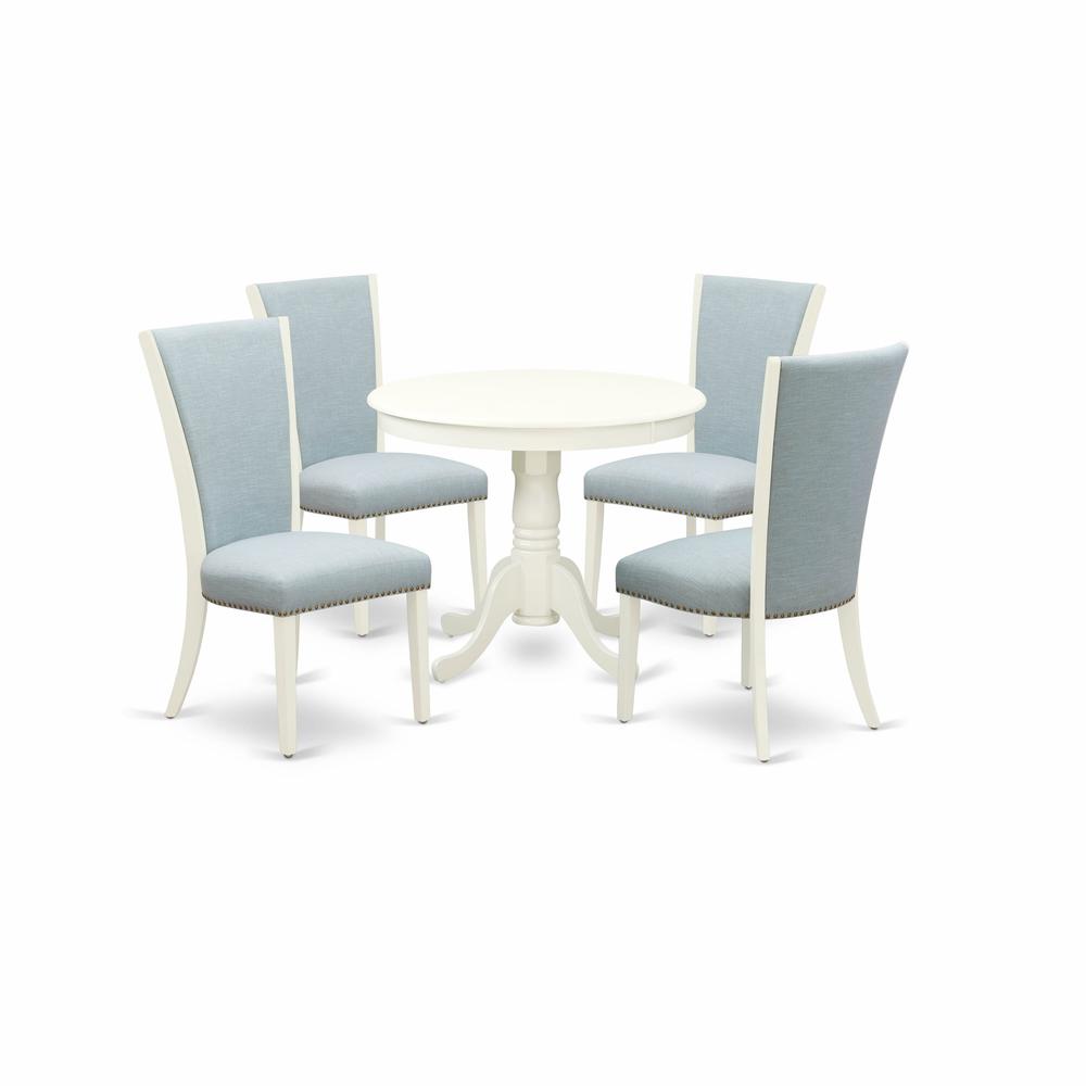 ANVE5-LWH-15 5 Pc Modern Dining Set - 4 Kitchen Chairs with High Back and 1 Dining Table - Linen White Finish. Picture 1