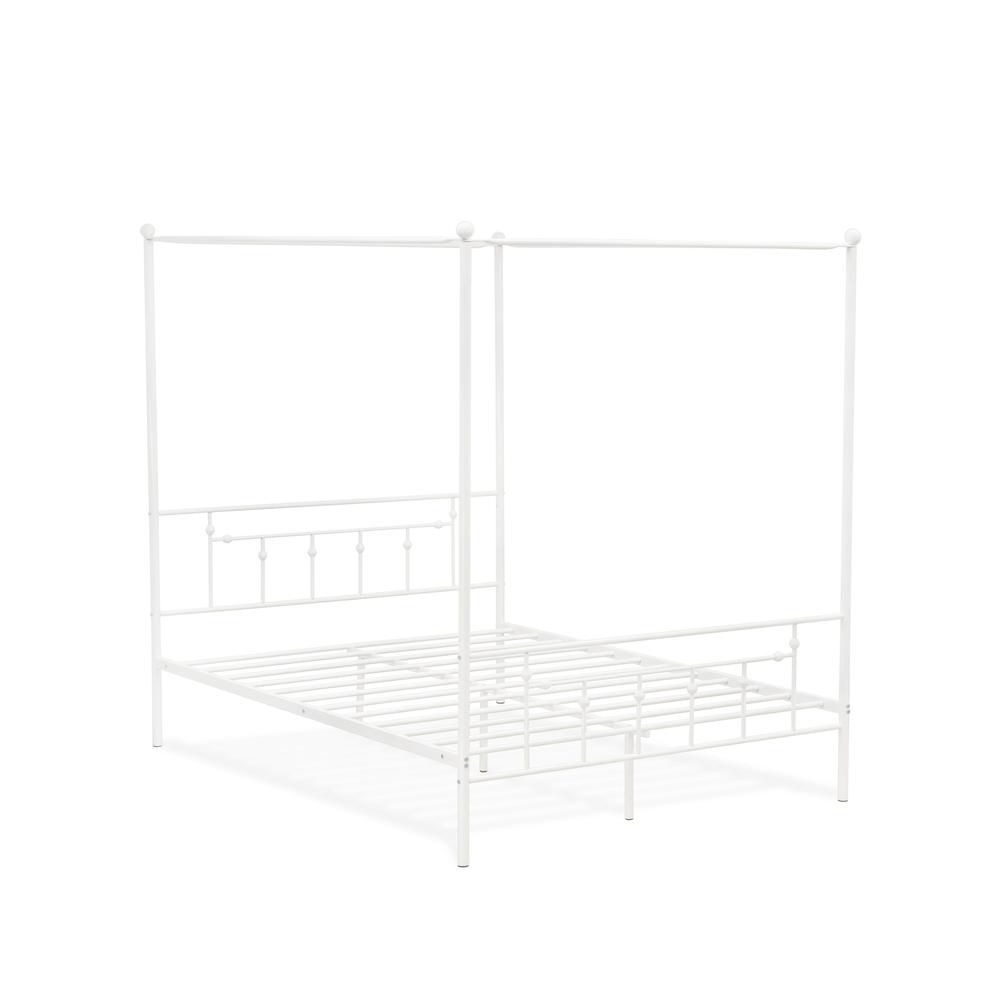 ATQCWHI Anniston Queen Bed with Luxurious Style Headboard and Footboard - Canopy Metal Frame in Powder Coating White. Picture 1