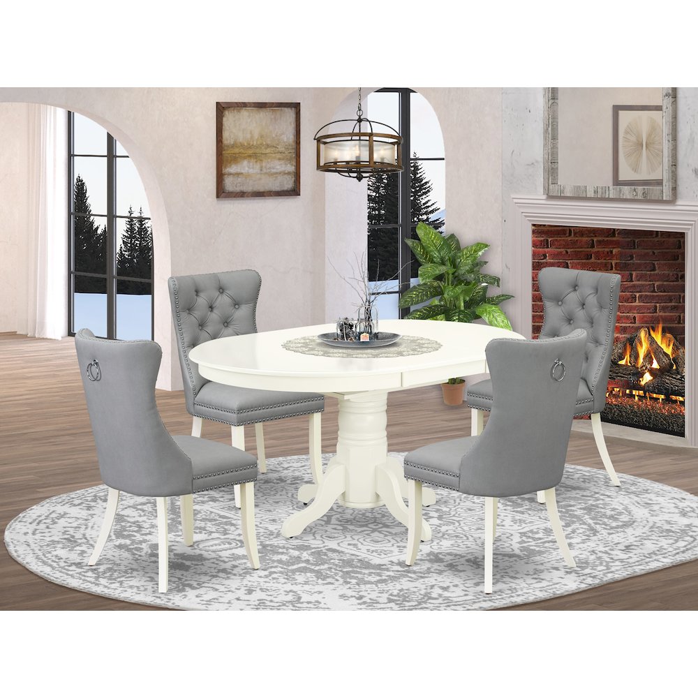 5 Piece Dining Set Contains an Oval Kitchen Table with Butterfly Leaf. Picture 2