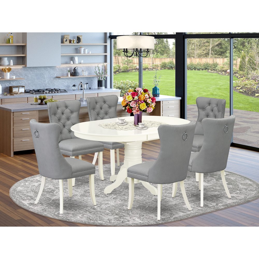 7 Piece Dining Set Consists of an Oval Kitchen Table with Butterfly Leaf. Picture 2