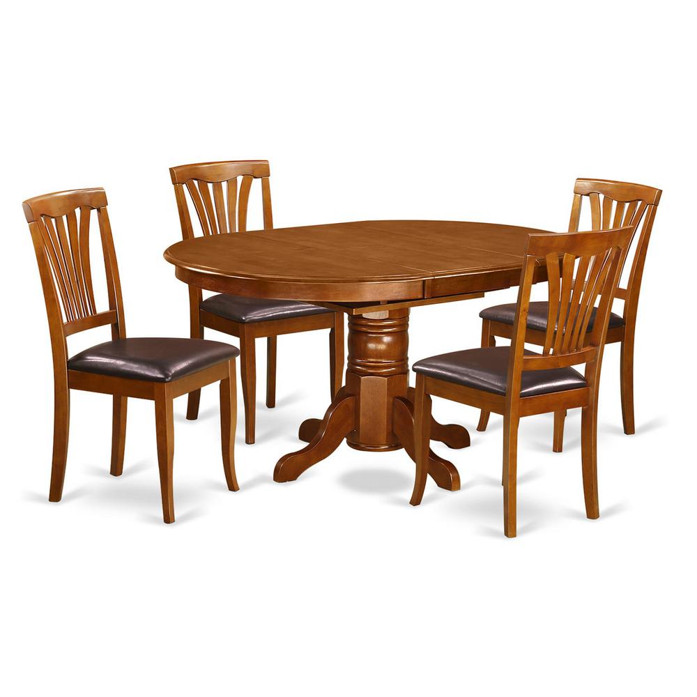 5 Pc set Avon Table featuring Leaf and 4 Leather Kitchen Chairs in Saddle Brown. Picture 1