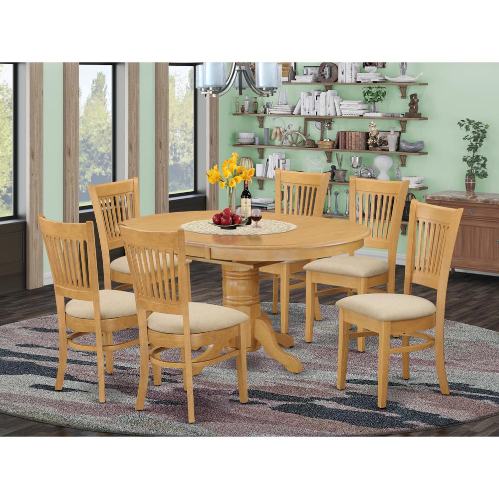AVVA7-OAK-C 7 Pc Dining set-Dining Table with Leaf and 6 Dinette Chairs.. Picture 2