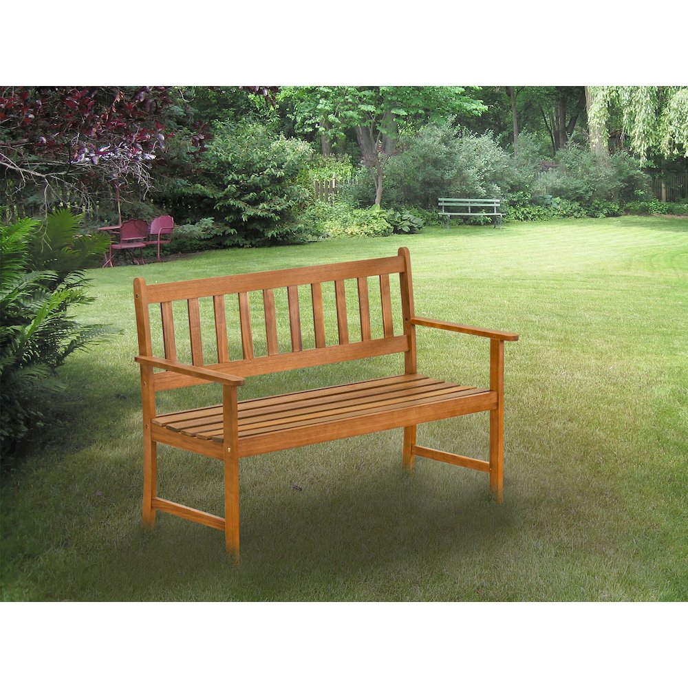East West Furniture Belmont Bench without Cushion made of Acacia wood in Natural Oil finish. Picture 2