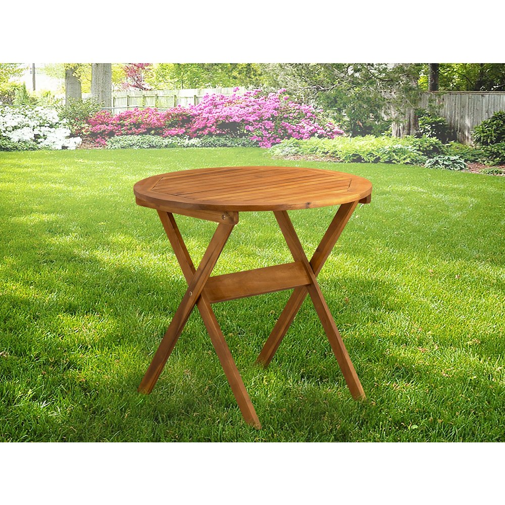 3 Piece Outdoor Bistro Set Consist of a Round Acacia Coffee Table. Picture 5