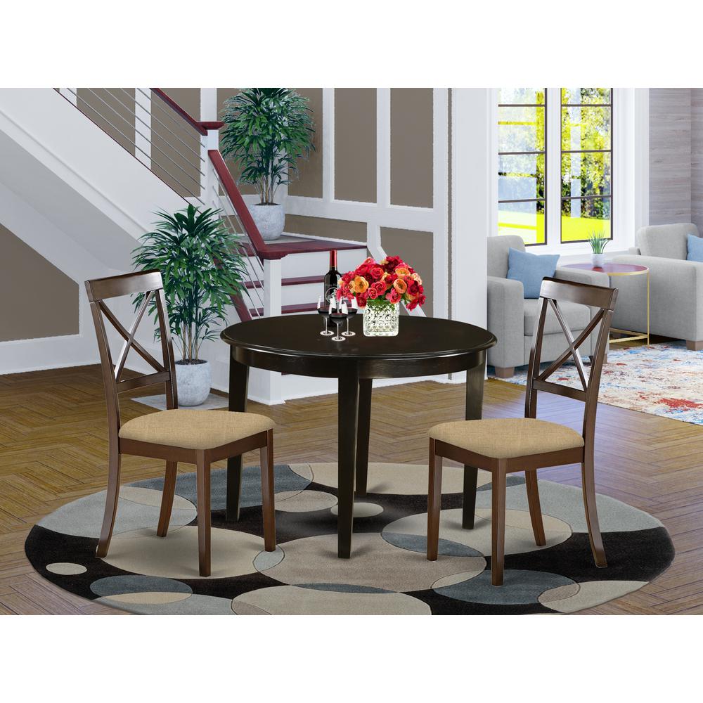 BOST3-CAP-C 3 PC small Kitchen Table set-round Table and 2 Dining Chairs. Picture 2
