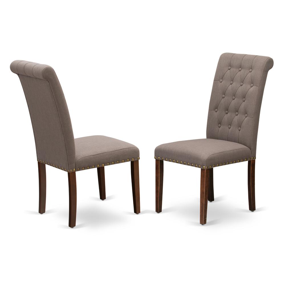 East West Furniture BRP3T18 Bremond Dining Chairs - Dark Coffee Color Linen Fabric, Wooden Mahogany Finish Legs Modern Dining Room Chairs - Set of 2 - Set of 2. Picture 1