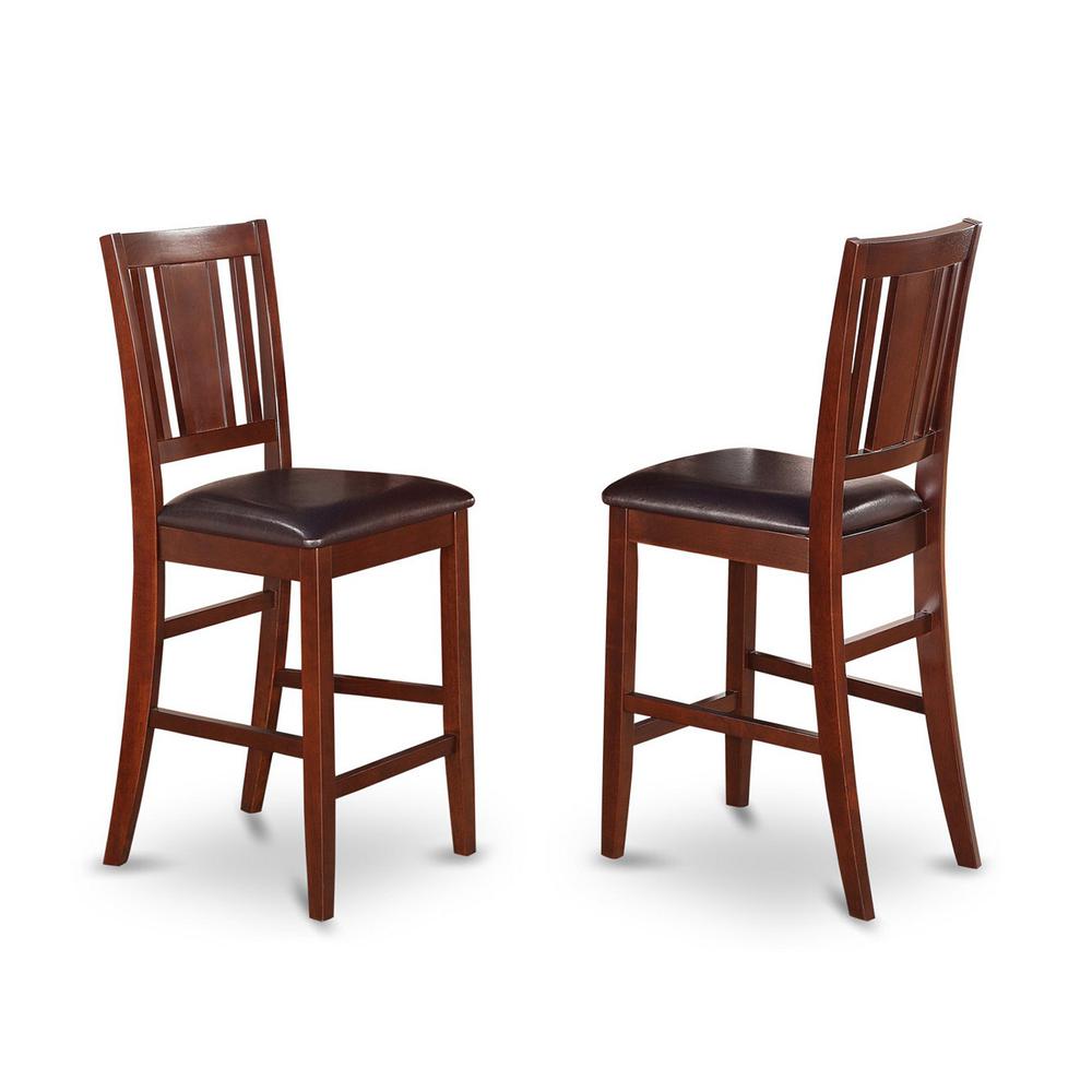 Buckland Counter Height Dining Chair with Leather Uphostered Seat in Mahogany Finish, Set of 2. Picture 1