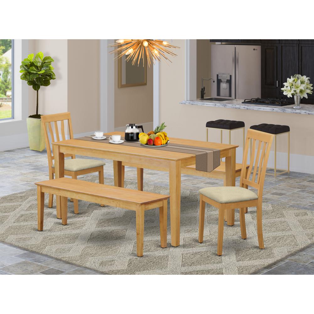 CAAN5C-OAK-C 5 Pc Dining room set for 4 - Table and 2 Dining Chairs plus 2 benches. Picture 2