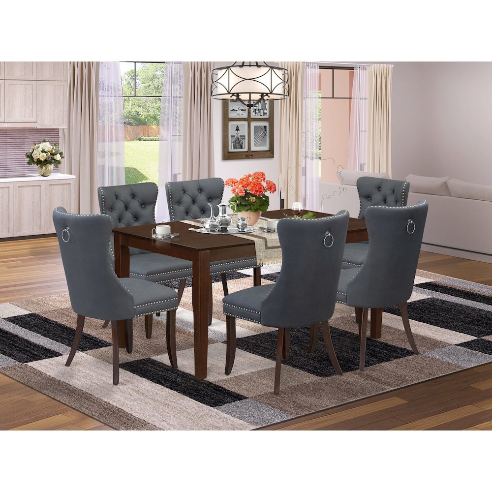 7 Piece Kitchen Table Set Consists of a Rectangle Modern Dining Table. Picture 2