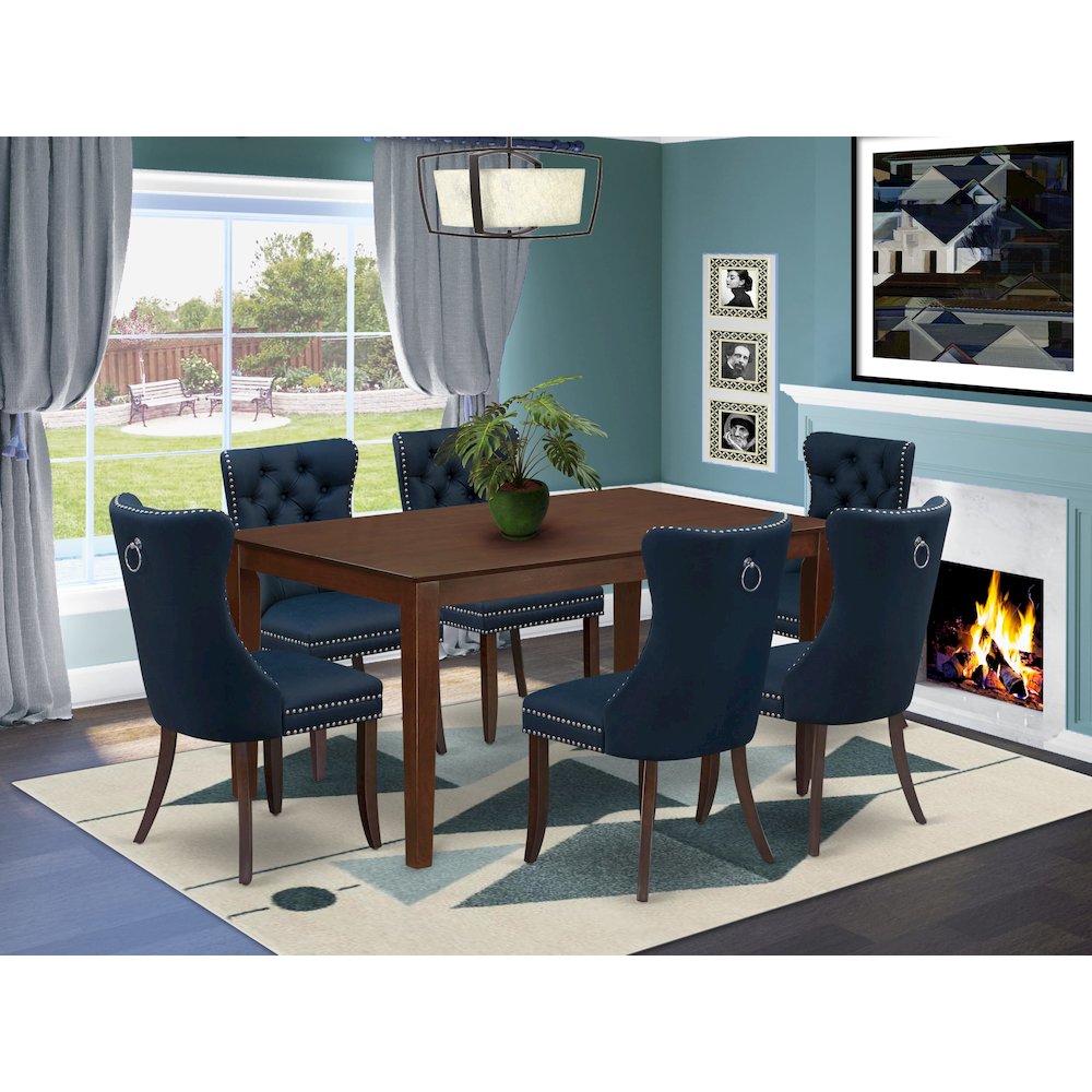 7 Piece Dining Room Furniture Set Consists of a Rectangle Solid Wood Table. Picture 2