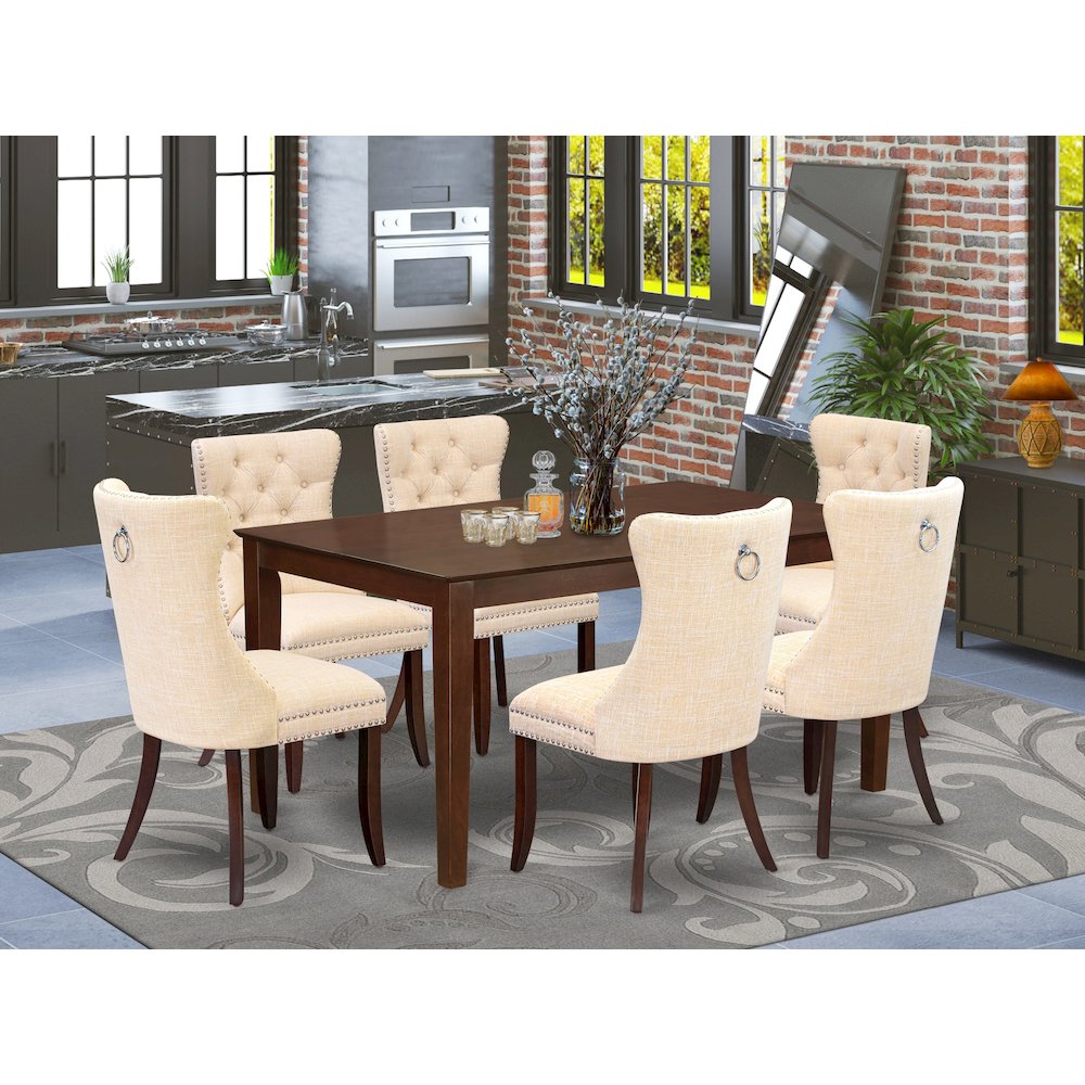 7 Piece Dining Room Furniture Set Consists of a Rectangle Solid Wood Table. Picture 2