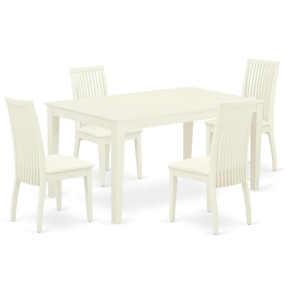 CAIP5-LWH-C 5Pc Dining Set Includes a Rectangle Dinette Table and Four Linen seat Dining Chairs, Linen White Finish. Picture 1
