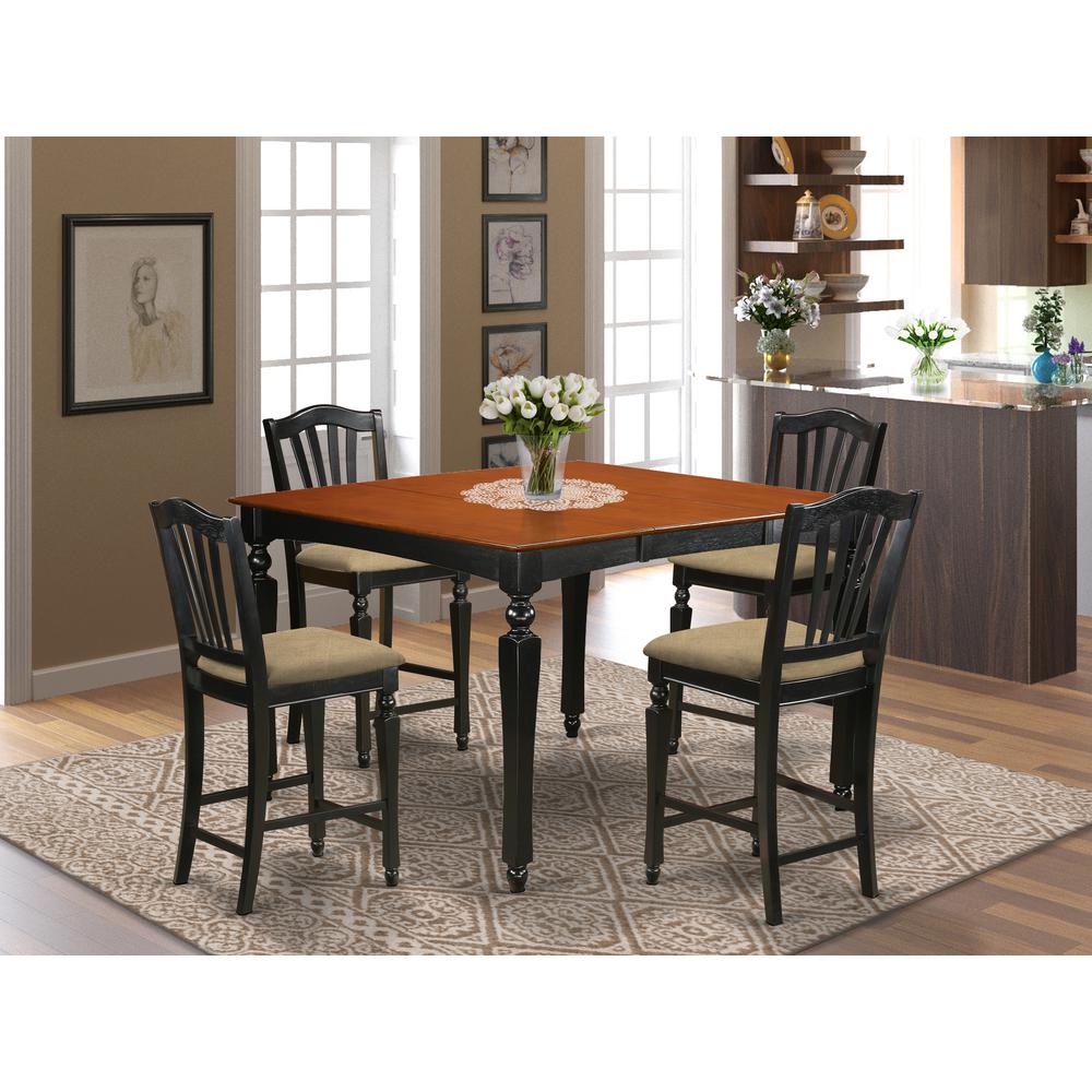 CHEL5-BLK-C 5 Pc counter height set- Square gathering Table and 4 counter height Chairs. Picture 2
