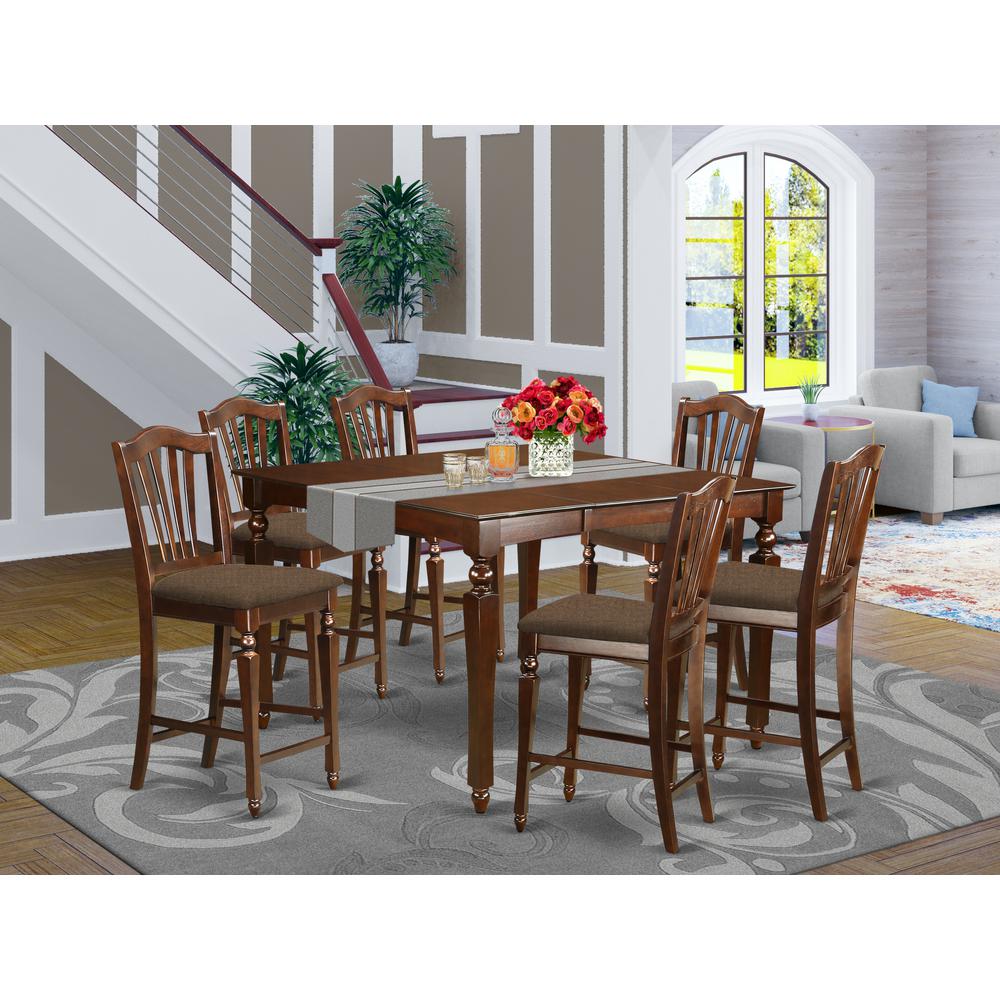 CHEL7-MAH-C 7 Pc pub height set- Square Counter height Table with 6 Stools. Picture 2
