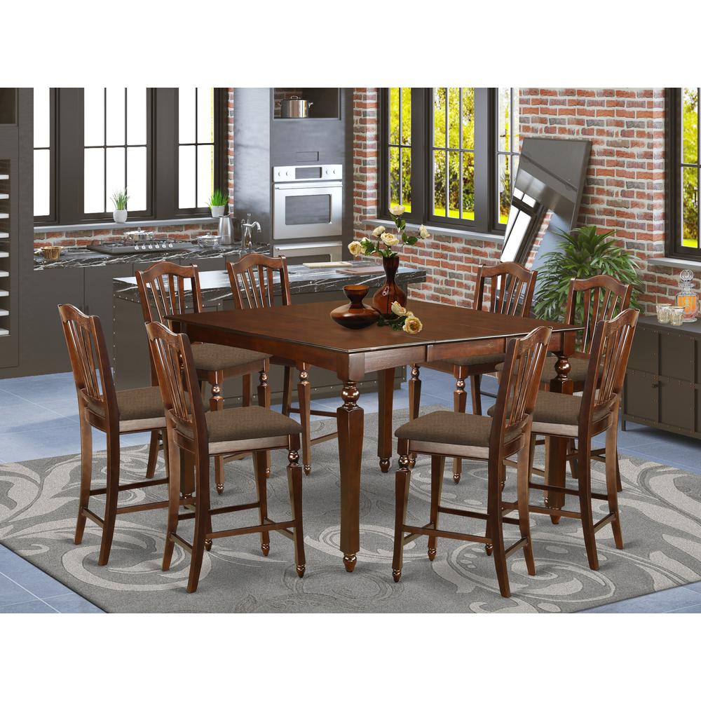 CHEL9-MAH-C 9 PC Counter height Table set-Square Counter height Table8 Stools. Picture 2