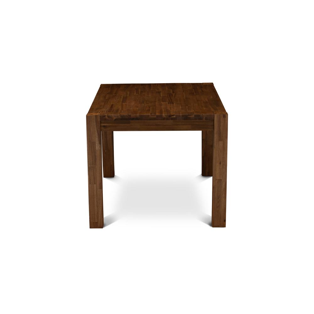 7 Piece Dining Table Set Consist of a Rectangle Rustic Wood Kitchen Table and 6 Grey Linen Fabric Upholstered Parson Chairs, 36x60 Inch, Natural Walnut. Picture 4