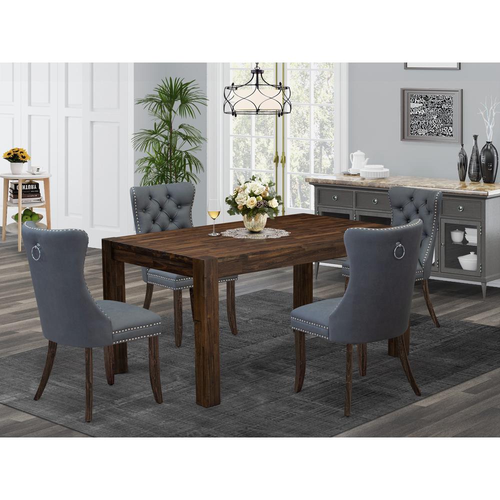 5 Piece Dining Room Set Contains a Rectangle Rustic Wood Table and 4 Chairs. Picture 7