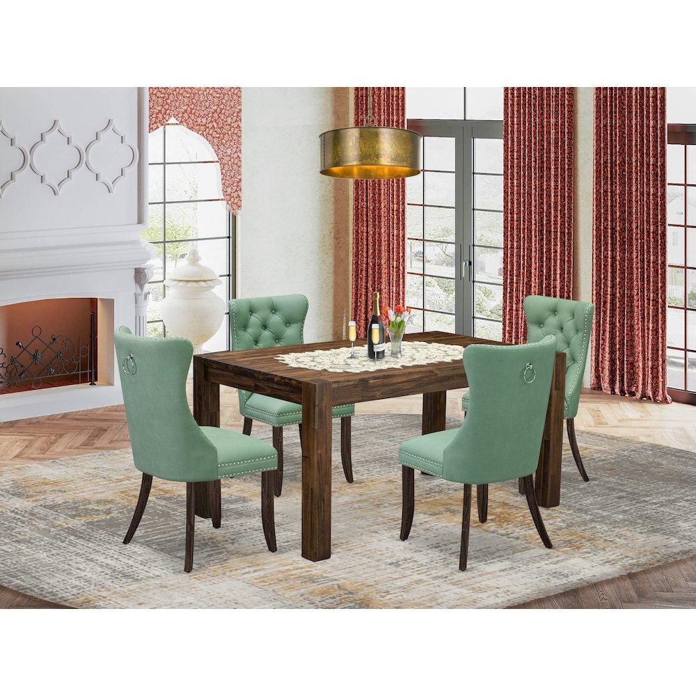 5 Piece Kitchen Set Consists of a Rectangle Rustic Wood Dining Table. Picture 2