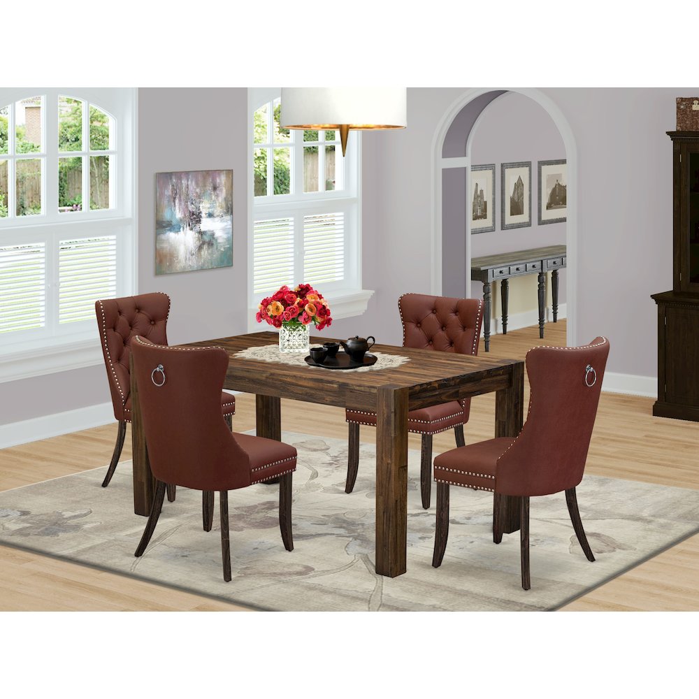 5 Piece Modern Dining Table Set Consists of a Rectangle Rustic Wood Table. Picture 2