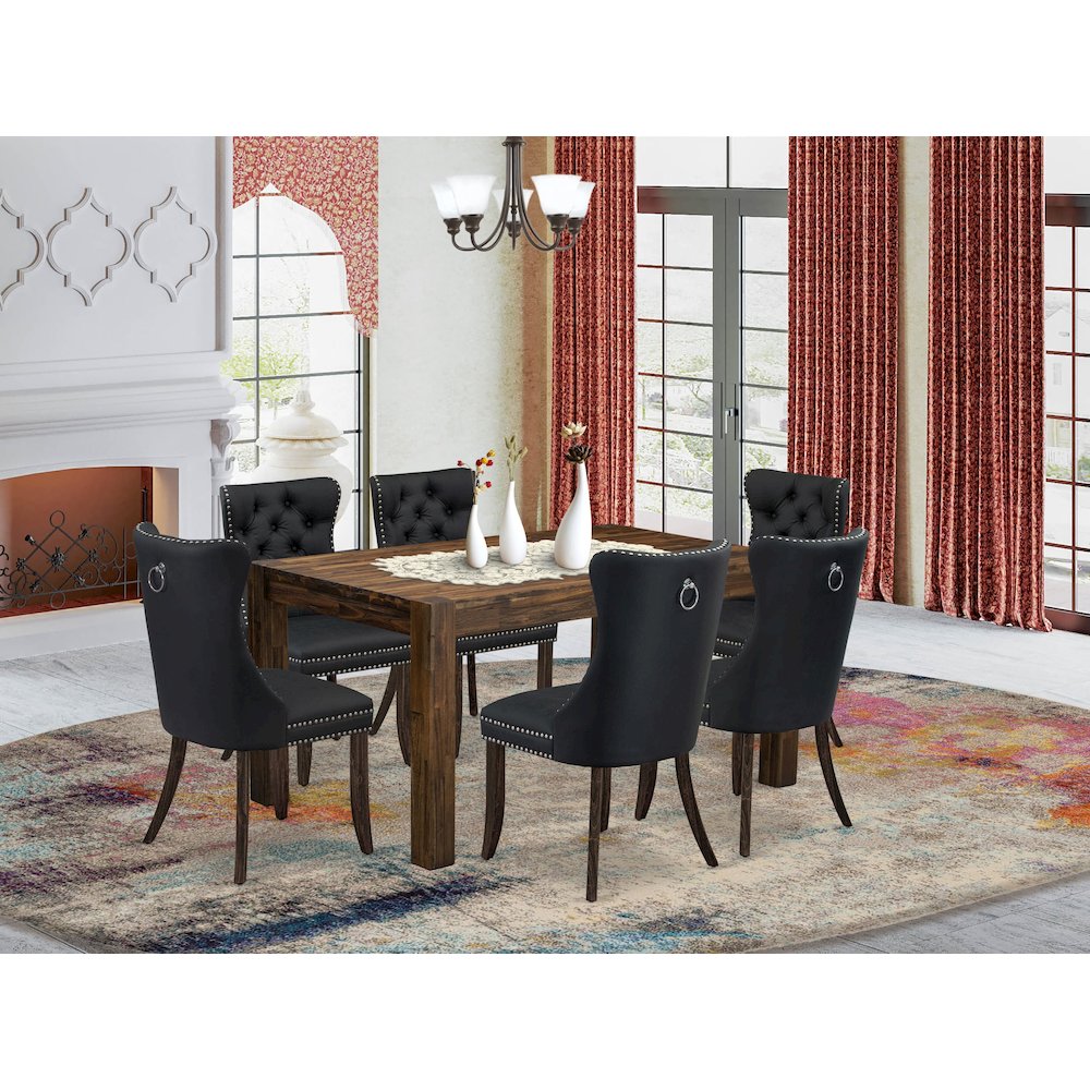 7 Piece Dining Table Set Contains a Rectangle Rustic Wood Kitchen Table. Picture 2