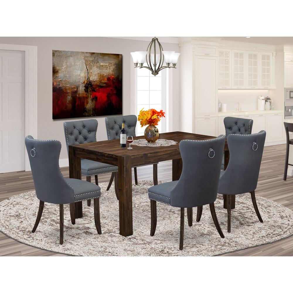 7 Piece Kitchen Table Set Consists of a Rectangle Rustic Wood Dining Table. Picture 7