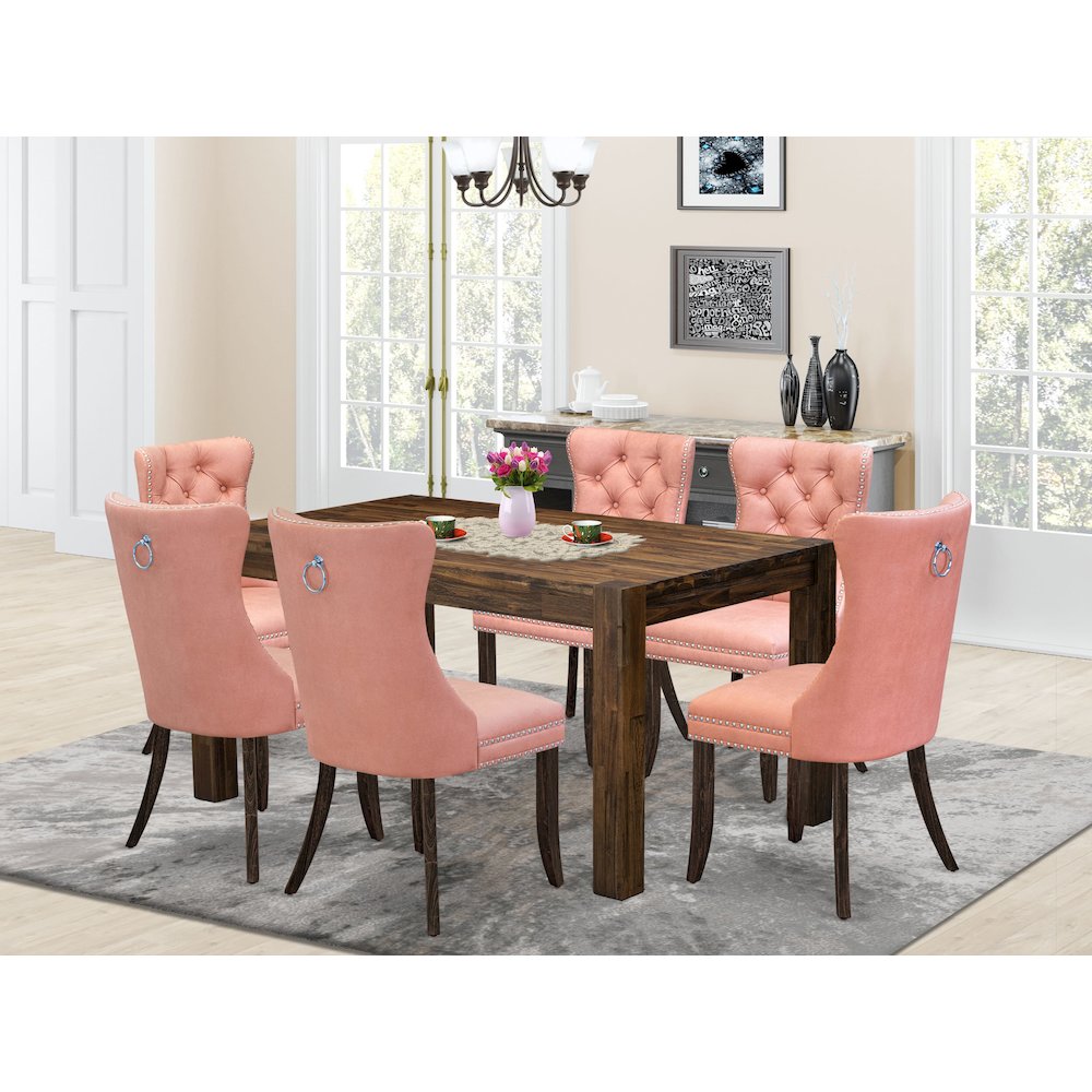 7 Piece Dining Table Set Contains a Rectangle Rustic Wood Kitchen Table. Picture 2