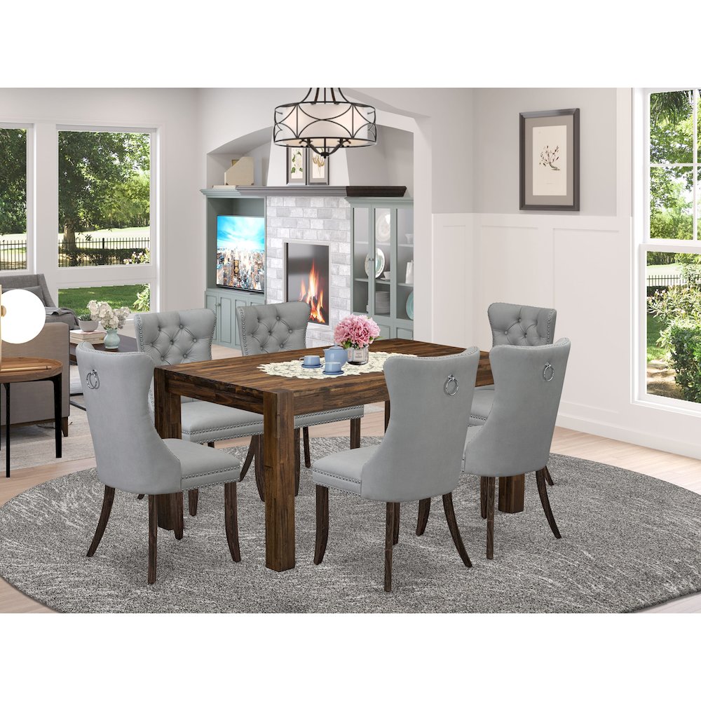 7 Piece Modern Dining Set Contains a Rectangle Rustic Wood Kitchen Table. Picture 2
