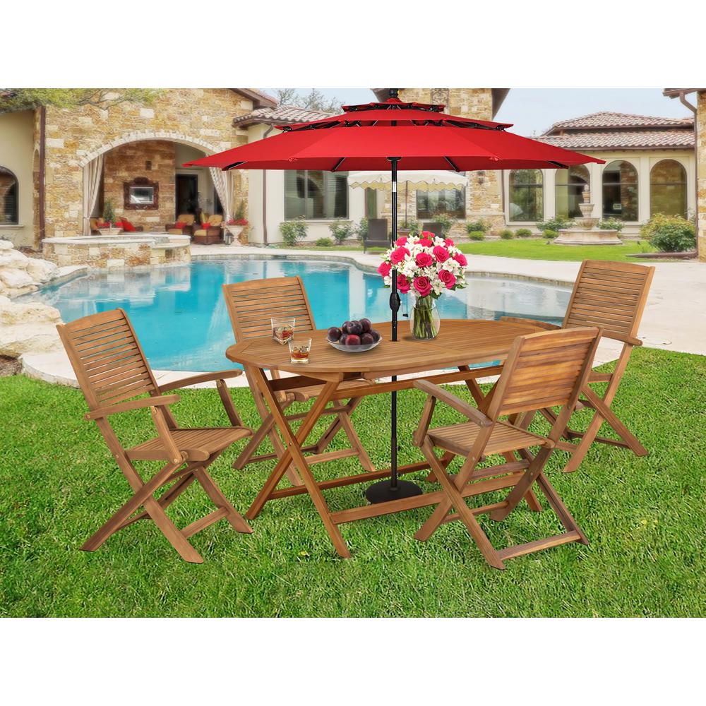 5 Piece Outdoor Patio Dining Sets Consist of an Oval Acacia Table. Picture 7