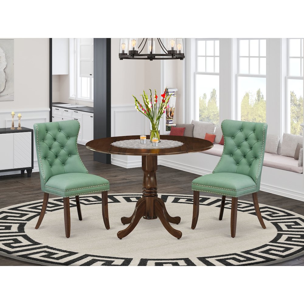 3 Piece Kitchen Table Set Contains a Round Dining Table with Dropleaf. Picture 2