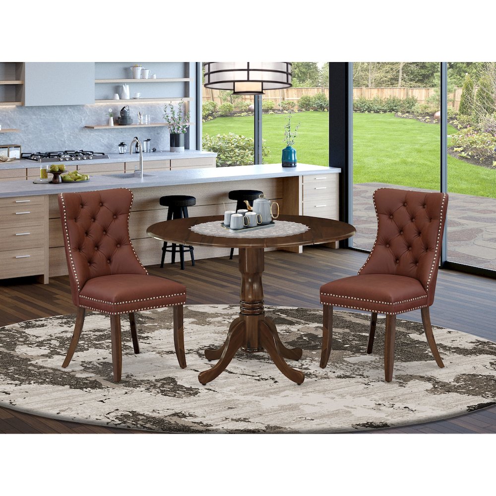 3 Piece Dining Table Set Contains a Round Kitchen Table with Dropleaf. Picture 2